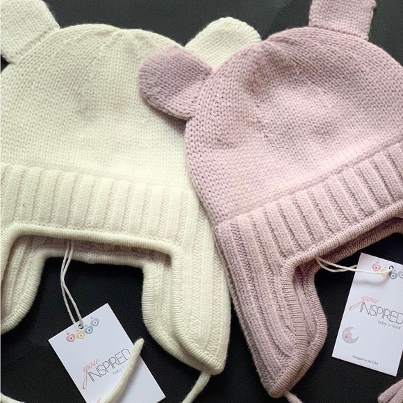 Warm winter knit hat for baby girls 100% MERINO WOOL. Size 9-12m (46-48 cm) Pink